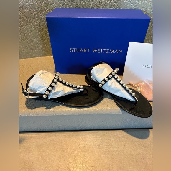 New in Box- Stuart Weitzman-Goldie Jelly Black with Pearl Sandals. Size 8 - Picture 5 of 11